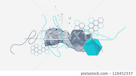 Abstract wireframe background. Modern science or technology art elements. Surface illustration. 128452337