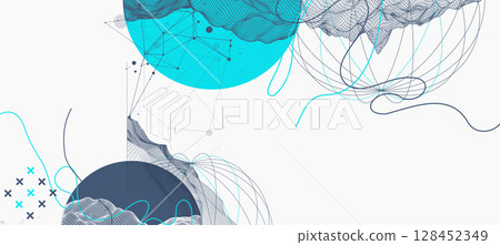 Abstract wireframe background. Modern science or technology art elements. Surface illustration. Abstract wireframe background. Modern science or technology art elements. Surface illustration. 128452349