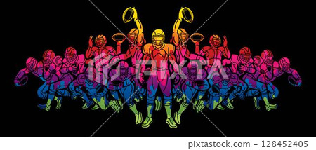 American Football Players Mix Action Cartoon Sport Graphic Vector American Football Players Mix Action Cartoon Sport Graphic Vector 128452405