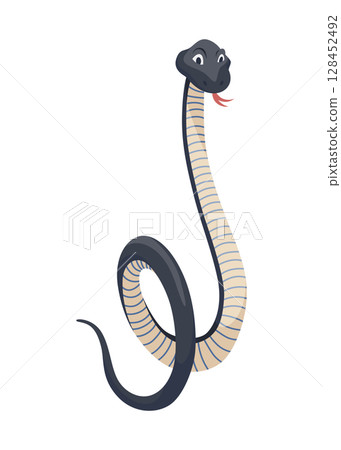 Cartoon color snake. Cute smiling animal, funny reptile of wild tropical nature. Flat vector isolated illustrations for kids design 128452492