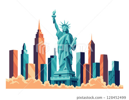 The Statue of Liberty flat cartoon isolated on white background. Vector illustration 128452499