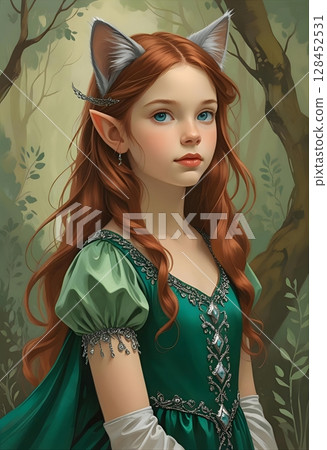 Portrait illustration of a beautiful girl with cat ears, a fantasy TRPG character 128452531