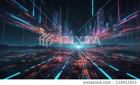 Game background: Highway light lines with a sense of speed 128452913