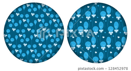 Deflated and circle balloons with Tied Bow and Hearts. Seamless Pattern on Circle Paper Cut Backdrop 128452978