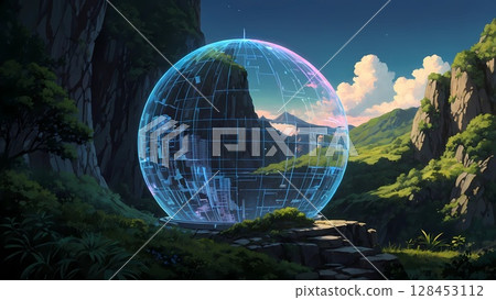 Game Background: Radar globe of a futuristic digital world 128453112