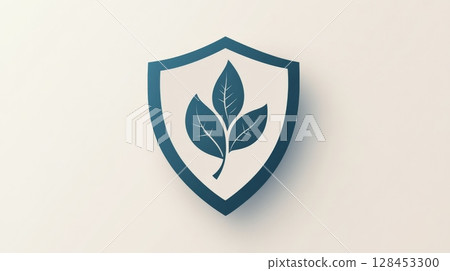 Shield protecting green leaves symbolizing environmental conservation 128453300