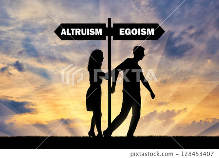 Conceptual scene of selfishness and altruism Conceptual scene of selfishness and altruism 128453407