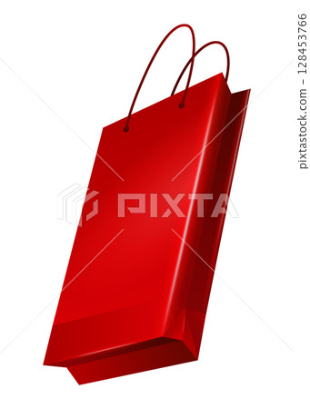 Paper shopping bag with handle. Shop and supermarket packet, retail packaging. Fashion shopping design elements. Vector illustration isolated on white background 128453766