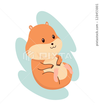 Cartoon hamster. Fluffy domestic pet, funny rodent. Happy home rodent animal. Vector illustration isolated on white background 128453801