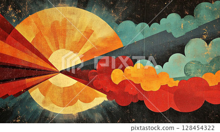 Retro-inspired abstract art with bold colors and geometric shapes 128454322
