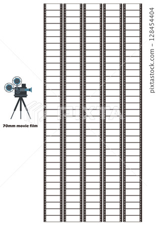 電影放映機和一系列70毫米電影剪輯圖形材料 128454404