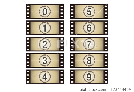 Movie countdown 70mm film, cinema, animation start timer retro background 128454409