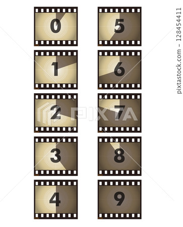 電影倒數35毫米膠片、電影、動畫開始計時器復古背景 128454411