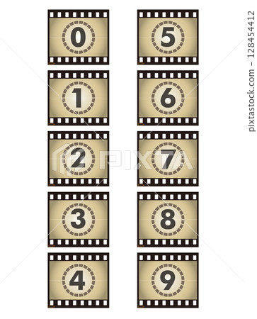 Movie countdown 35mm film, cinema, animation start timer retro background 128454412