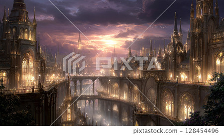 夕陽下夢幻的城市 128454496