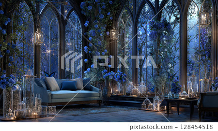 A fantastical cathedral shining in gold and blue A fantastical cathedral shining in gold and blue 128454518