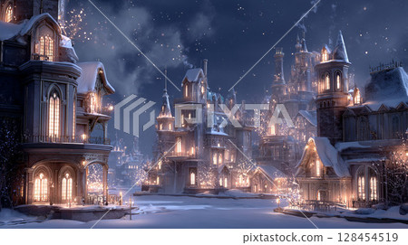 A mysterious magical city dyed purple 128454519