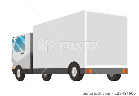 Moving service truck. Delivery loader. Unloading van on new home address, supplies logistic transportation. Cartoon vector illustration 128454606