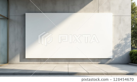 Blank wall surface on modern building exterior with natural light casting shadow in an urban setting 128454670