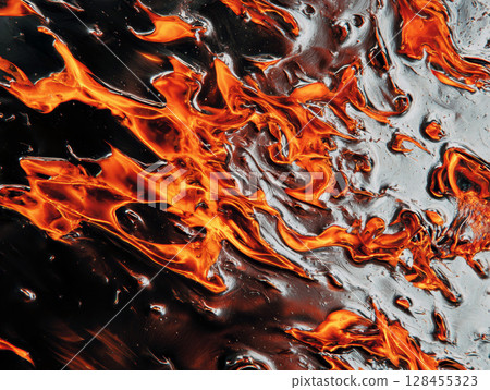 Vivid Flames and Rippling Textures in a Dynamic Abstract Scene. 128455323