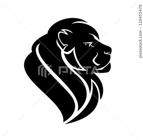 african lion profile head with long mane black and white vector portrait african lion profile head with long mane black and white vector portrait 128455478