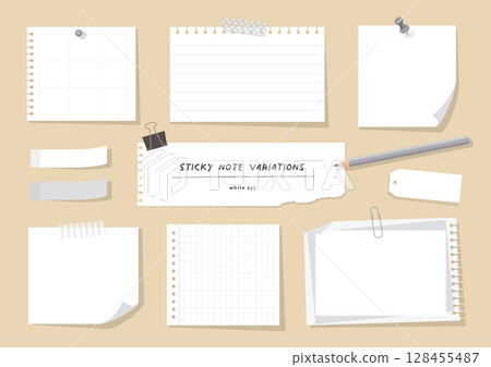 Note, memo, sticky note material set (white) 128455487