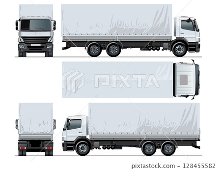 Vector awning flatbed truck mockup isolated on white background 128455582