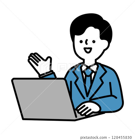 Illustration material of a business man in a suit having an online conversation Illustration material of a business man in a suit having an online conversation 128455830