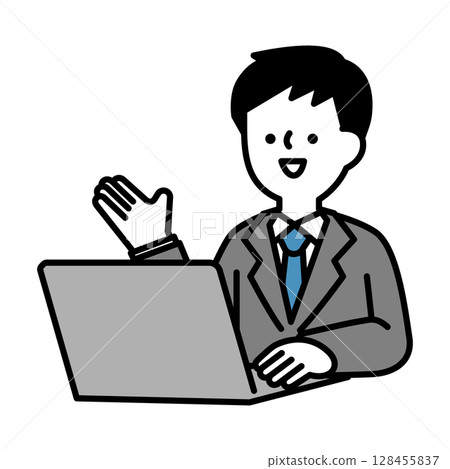 一位西裝革履的商人在網路上交談的插畫素材 128455837