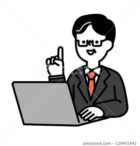 Image illustration of a smiling middle-aged and senior man having an online conversation 128455842