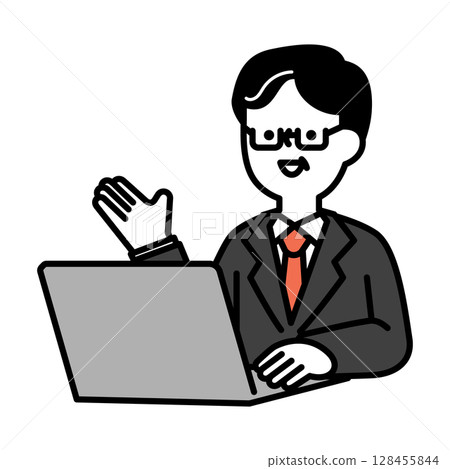 Illustration material of middle-aged and senior men in suits having online conversations Illustration material of middle-aged and senior men in suits having online conversations 128455844