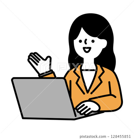 一位身穿西裝的女商人在網路上交談的插畫素材 128455851