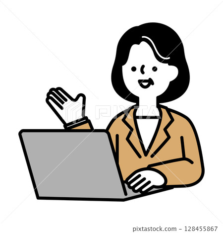 穿著西裝的中年和老年女性在網路上聊天的插畫素材 128455867