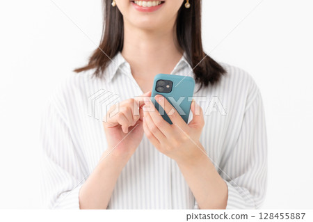 女人，智慧型手機，智慧型手機，手 128455887