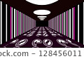 Symmetrical corridor perspective with neon light  128456011