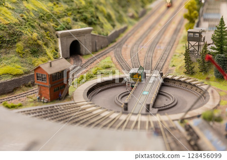 Toy Railway with Trains and Cars Toy Railway with Trains and Cars 128456099
