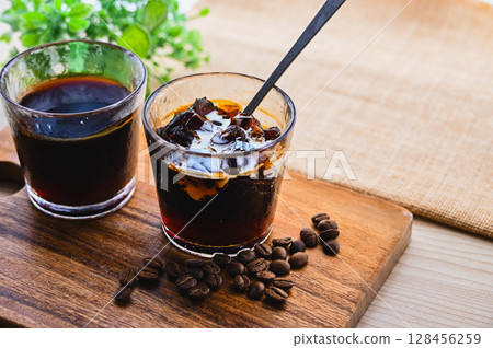 Coffee jelly with milk Coffee jelly with milk 128456259
