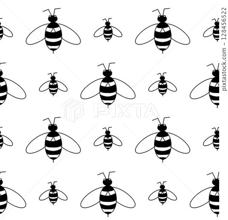 bee seamless pattern. Vector graphic line illustration. Insect Sample poster, invitation, holiday banner, postcard. for package, holiday design, fabric and textile. bee seamless pattern. Vector graphic line illustration. Insect Sample poster, invitation, holiday banner, postcard. for package, holiday design, fabric and textile. 128456522