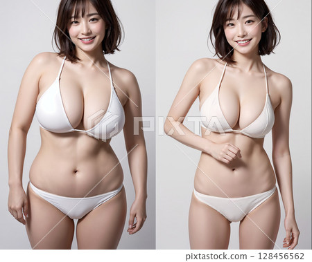 Woman in white bikini 128456562