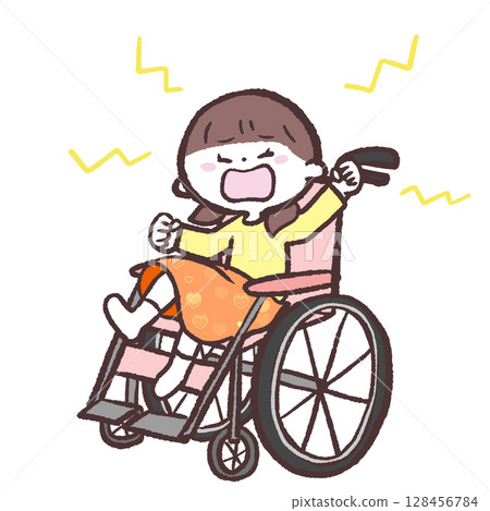Illustration of a girl who dislikes wheelchairs 128456784