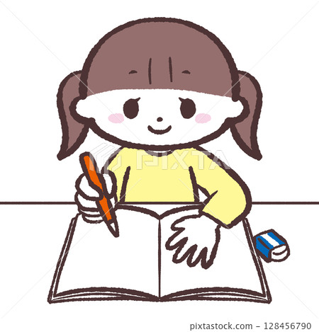 Illustration of a girl writing in a notebook Illustration of a girl writing in a notebook 128456790