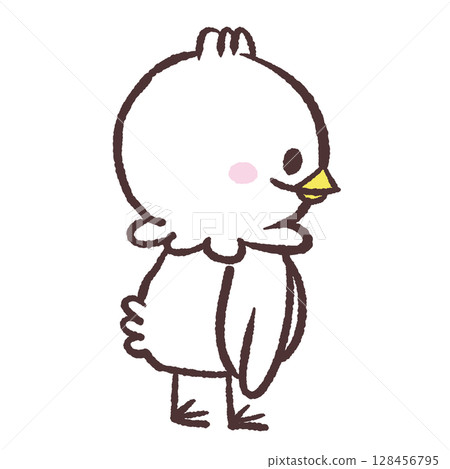 一隻面朝後方的白鳥的全身插圖 128456795