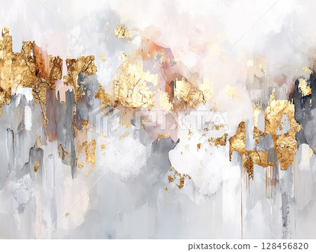 Handmade washi paper texture image material: gold and gray 128456820