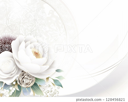 Image material of Japanese paper texture: Floral pattern 128456821