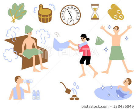 桑拿相關商品和男性插圖套裝_帶臉 128456849