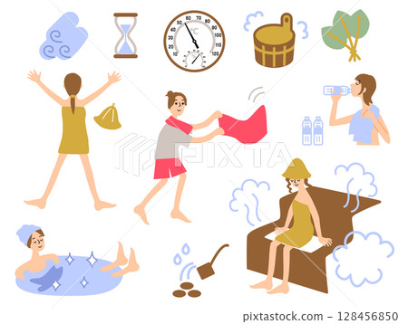 Sauna related goods and women illustration set_with face 128456850