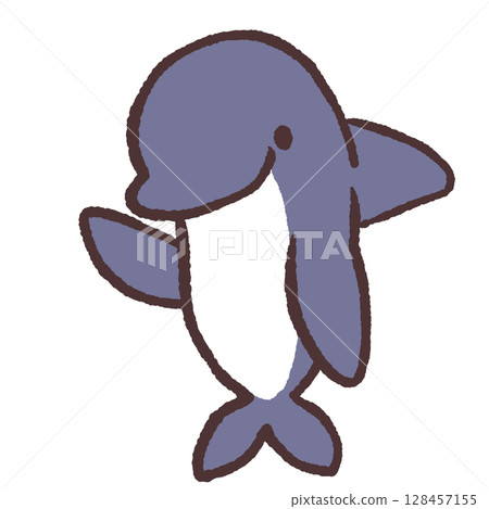 Illustration of a pointing dolphin 128457155