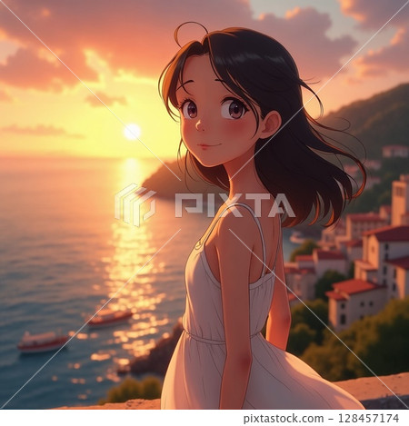 地中海日落 128457174