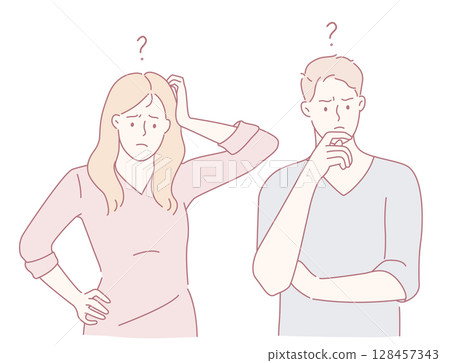 A Confused Couple Deep in Thought, Contemplating Their Options and Next Steps Together 128457343