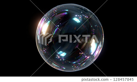A light-filled soap bubble shining in the dark A light-filled soap bubble shining in the dark 128457845